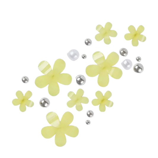 Yellow Flower Charms w/ Silver Beads